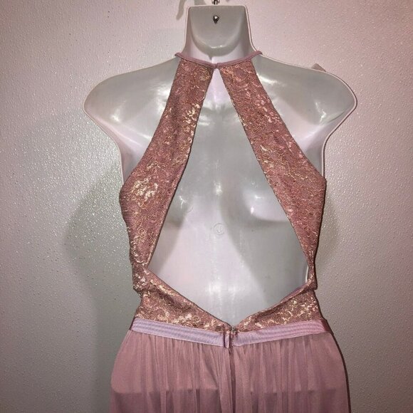 Davids Bridal Size 4 Rose Gold Backless Sleeveless Bridesmaid Maxi Dress Damaged - Picture 11 of 16